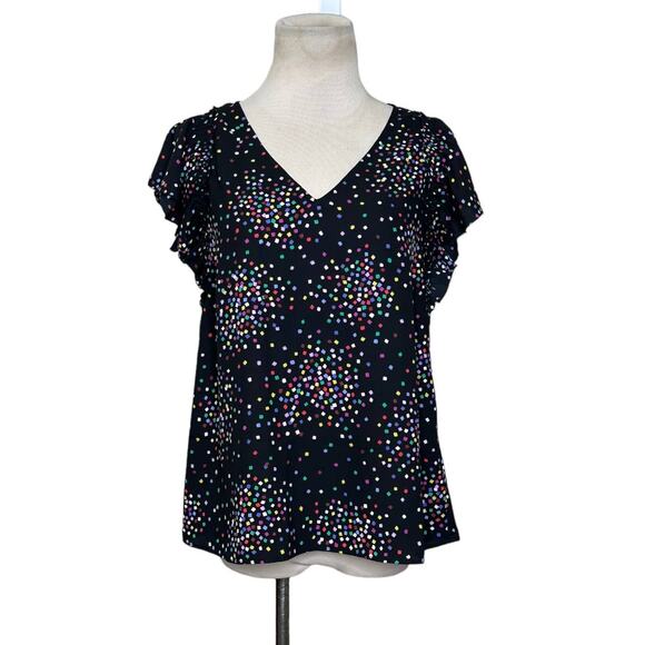 Kate Spade Black  Confetti Cheer Short Sleeves Blouse size XS - Picture 1 of 12